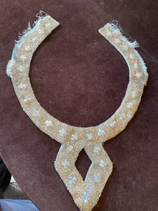Glass Beaded Trim & Silk Collar Antique 1940’s Hand Sewn For Appliqué Sewing - Picture 1 of 12