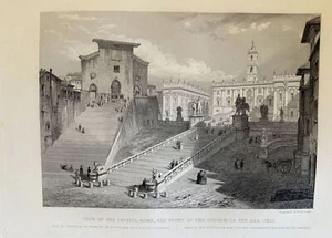 BASILICA SANTA MARIA ARACOELI CAMPIDOGLIO ROME ROMA LITOGRAFIA W. B. COOKE 1840 - Picture 1 of 2