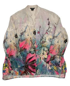 Blusa CITRON SANTA MONICA Seda Floral Flor de Cerezo Abstracto Botón Frontal XL - Imagen 1 de 15