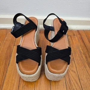 Schutz Plateau Keilabsatz Espadrille Damen 9 schwarz offene Zehenpartie Veloursleder - Bild 1 von 9