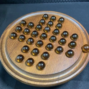Authentic Models Style Amber Color Marble Solitaire Game Wood Collectible @1604 - Picture 1 of 8