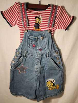 Vintage Looney Tunes Tweety Overall Shorts & Shirt Set Girls SZ 8 - Image 1 of 4
