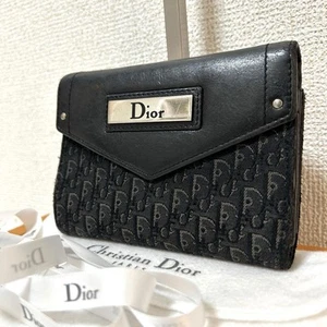 Rare Trotter/Canvas Christian Dior Folding Wallet Black Leather - Picture 1 of 20