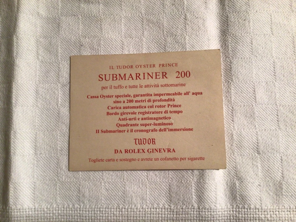TUDOR CORREDO IN ITALIANO PER SUBMARINER CIGARETTE CAR CONDIZIONI ECCELLENTI  - Image 1 of 1