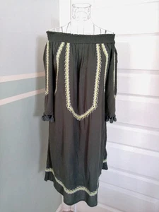 Womens Dress Size 10 Green Mix Off The Shoulder Bardot Lined Tassels 3/4 Sleeve - Picture 1 of 16