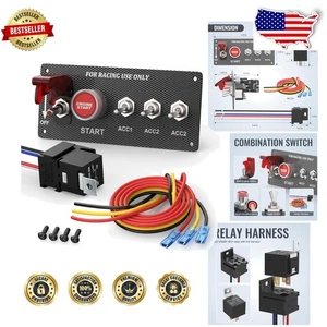 5-Way Ignition Switch Panel 12V 30A Carbon Fiber Push Start Kit - Picture 1 of 8