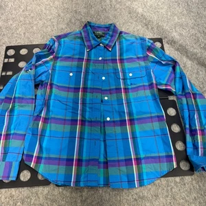 Lauren Ralph Lauren Women's Shirt Top Medium Blue Purple Plaid Cotton - Picture 1 of 13