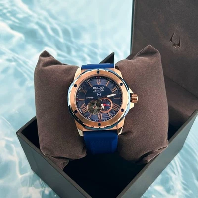Reloj automático para hombre Bulova Marine Star 45 mm esfera azul correa de goma azul 98A227 Foto 1 de 4