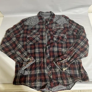 Affliction Black and red flannel Premium Long Sleeve Button Up Men's xl Shirt - Picture 1 of 5