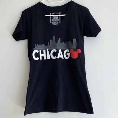T-shirt femme Disney Store Chicago noir en coton biologique taille XS Mickey ... - Photo 1/4