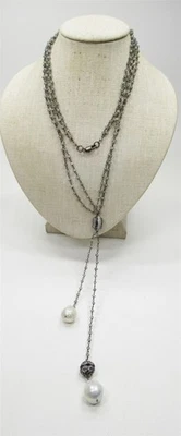 Antiguo collar largo de plata esterlina FW Mabe perlas estrás piedra lunar astilla Foto 1 de 4