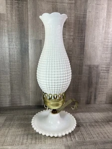 Hobnail Milk Glass Lamp Table Boudoir Hurricane 14” White Cottagecore Vintage - Picture 1 of 9