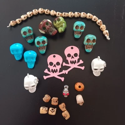 Bundle of Beads Turquoise Metal Bones DIY Jewelry Craft Halloween - image 1 of 4