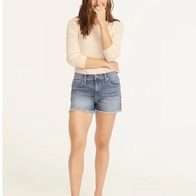 J. Pantalones cortos Crew Indigo Denim para mujer azul lavado tiro medio dobladillo crudo 5 bolsillos talla M/L Foto 1 de 4