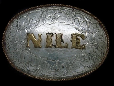 UD03168 VINTAGE 1970s NAME **NILE** ENGRAVED WESTERN & COWBOY DESIGN BELT BUCKLE - Image 1 of 2