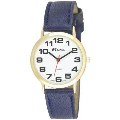 Large Blue Leather Strap Watch with White Dial, Unisex Quartz Analog Dress Gift - Image 1 of 4