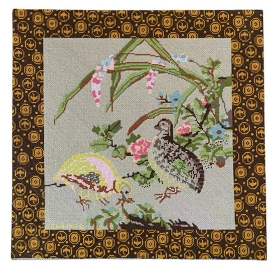 Vintage Quails Birds In The Rose Garden Needlepoint Embroidery - Image 1 of 4