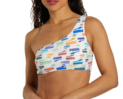 Nuevo top de natación de bikini mediano de PUMA para mujer con logotipo estampado colorido Foto 1 de 4
