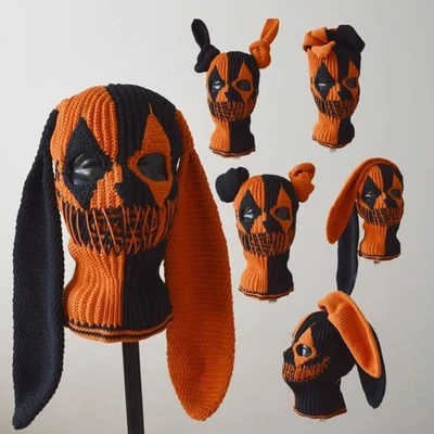 Knitted Pumpkin Skull Ski Mask: Halloween Horror Balaclava - Image 1 of 4
