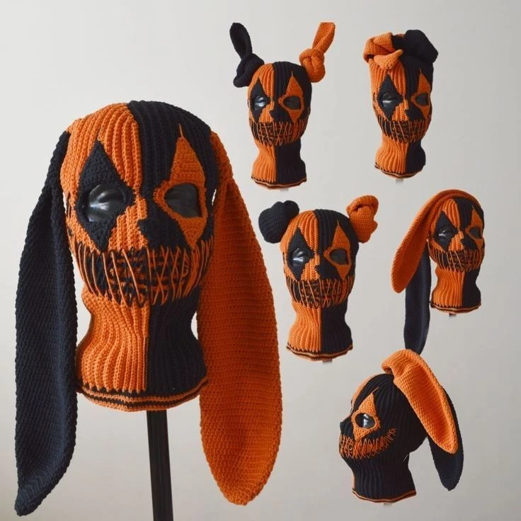 Knitted Pumpkin Skull Ski Mask: Halloween Horror Balaclava - Image 1 of 4