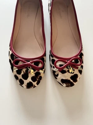 Kate Spade NY Mujer Talla 8 Willa Planos Leopardo Becerro Cuero Rojo Logo Dorado Foto 1 de 4