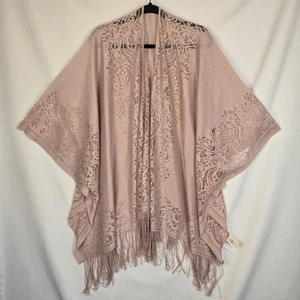 ANTHROPOLOGIE Shawl Wrap Coverup Pink Rose Lace Kimono Boho Cowgirl Fairy OS - Picture 1 of 9