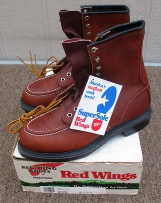 VTG 1980s Red Wing SuperSole Boots Steel Toe Boots Size 8 1/2 E Made In USA NOS - Image 1 of 4