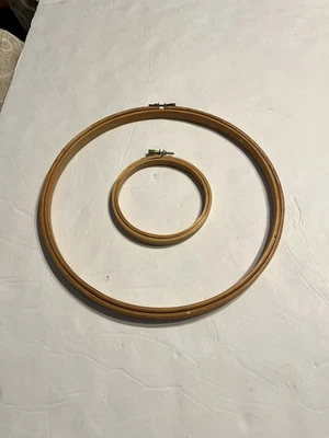Vintage Wood Embroidery Hoops Set Of 2 . One 10" & 4" w/Screws Taiwan Granny - Image 1 of 4