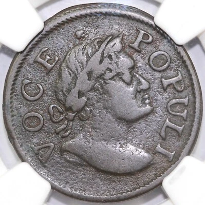 1760 1/2p No P Hibernia Voce Populi Half Penny NGC VF 25 - Image 1 of 4
