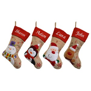 Personalised Luxury Embroidered Red Hessian Stocking Sack Santa Deluxe Christmas