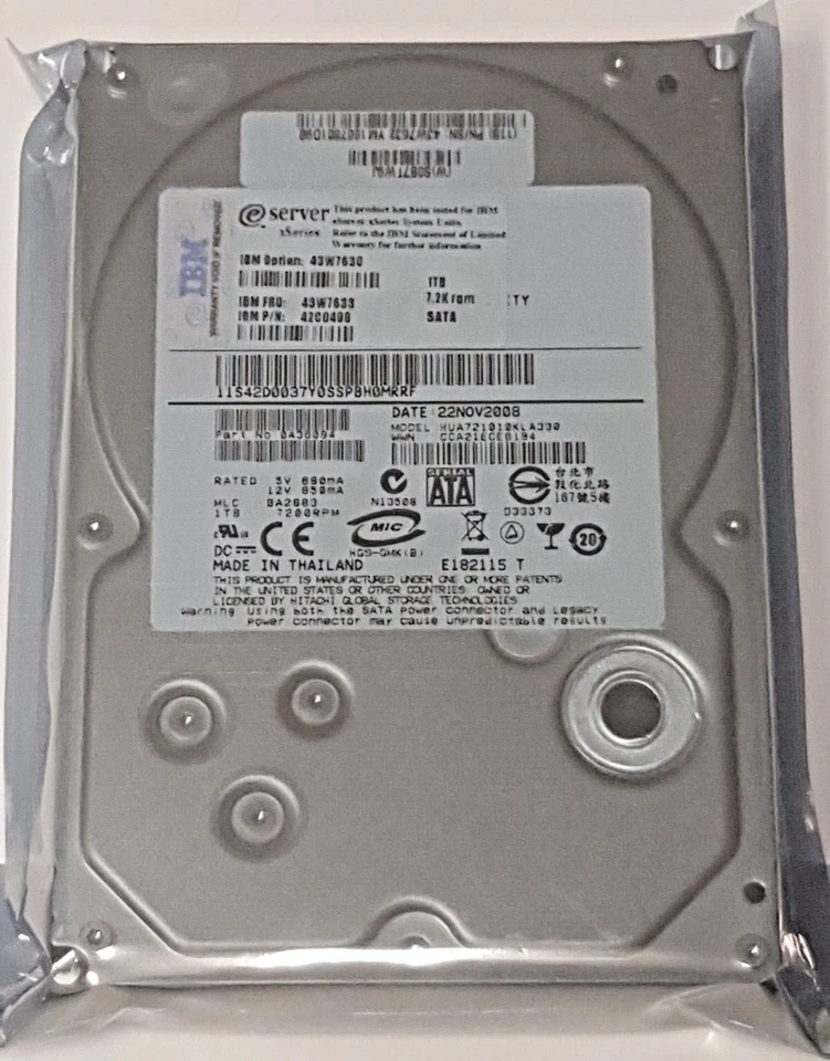 1 TB SATA IBM Xseries 43W7630 HUA721010KLA330 7200RPM 64MB 3.5 " Hard Drive New - Image 1 of 1
