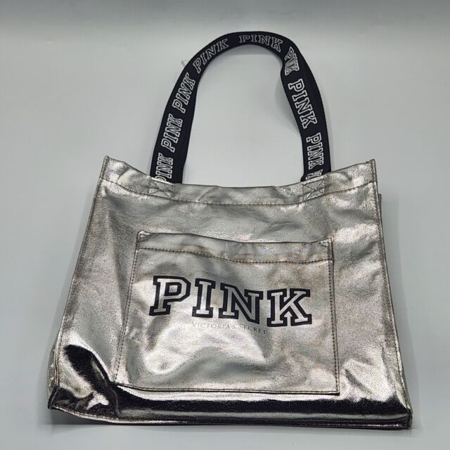 Victorias Secret Pink Small Shopping Tote Bag Metallic Silver