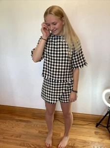 New Miou Muse size small black and white check skirt -shorts and top - Picture 1 of 24