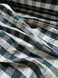 Forest Green & White Gingham Check - 100% Silk Dupioni Fabric - Picture 1 of 5
