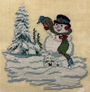 Vorgearbeitete Weihnachten SCHNEEMANN Mitte Arbeit Nadelspitze Leinwand 10,5 x 11" 3430 - Bild 1 von 2