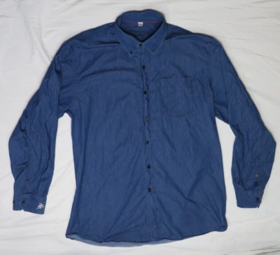 CUTTER & BUCK VINTAGE TWILL MENS LARGE BLUE BUTTON-DOWN BUTTON FRONT 100% COTTON - Image 1 of 4