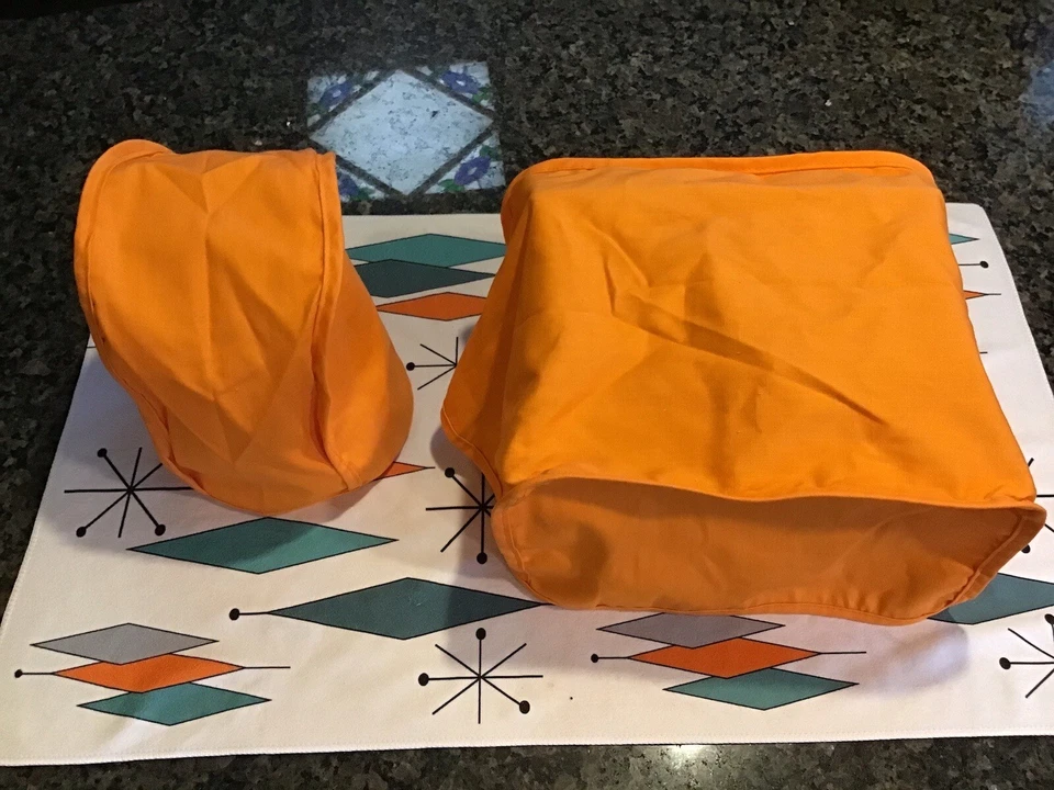 复古 MCM 棉厨房设备盖烤面包机和搅拌机荧光橙色 — 第 1/4 张图片