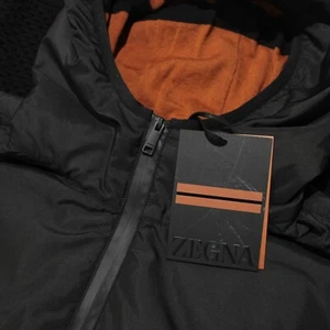 Zegna NWT 100% Wool Knit Sweater w/ Polyester 1/2 Zip Hood Size M in Black/Brown - Picture 1 of 11