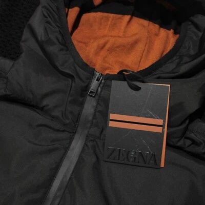 Zegna NWT 100% Wool Knit Sweater w/ Polyester 1/2 Zip Hood Size M in Black/Brown - Image 1 of 4