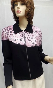 St John Knit SPORT NWOT Black Purple LOGO Zip Animal Print JACKET SIZE S - Picture 1 of 6