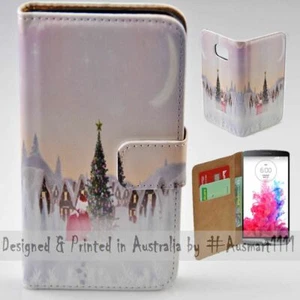 Funda protectora tipo billetera impresa con tema de teléfono móvil Santa en la aldea para teléfono móvil serie LG Santa - Imagen 1 de 3