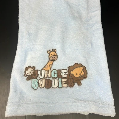 Nuby Light Blue Jungle Buddies Baby Blanket Monkey Giraffe Lion Lovey Security - Image 1 of 4