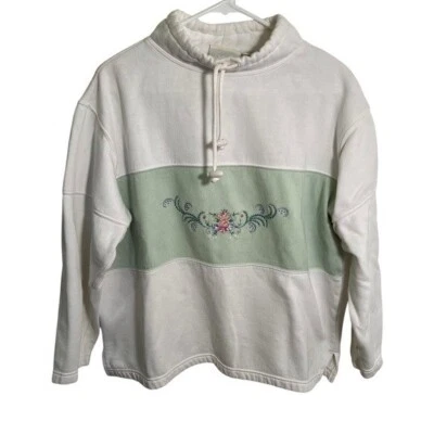 Винтажный Lee Sport женщин размер средний толстовка белый зеленый вышитый цветочный - Изображение 1 из 4