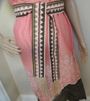 Corbata Cinturón Crochet Cadera Reversible con Flecos Boho Hippie Festivo Verde y Rosa Foto 1 de 4