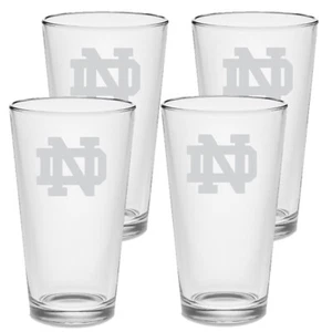 Set of 4 - Notre Dame Fighting Irish Beer Glasses Etched Tumblers Drinkware - Picture 1 of 5