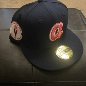 Atlanta Braves All Star 1972 Patch New Era 59Fifty Sz 7 1/2 Navy Pink + UV Rare - Picture 1 of 9