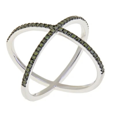 Rarities Sterling Silver "X" Crossover Natural Green Diamond Ring Size 8 - Image 1 of 3