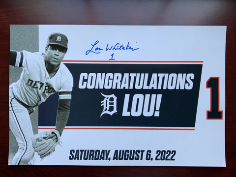 LOU WHITAKER NUMBER RETIREMENT/CONGRATULATION-COMERICA PARK SGA (AUTOGRAPHED) Cover