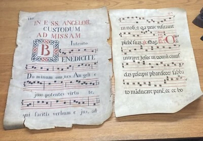 Antique 1700s Medieval Music Sheet Manuscript on Vellum - Image 1 of 4