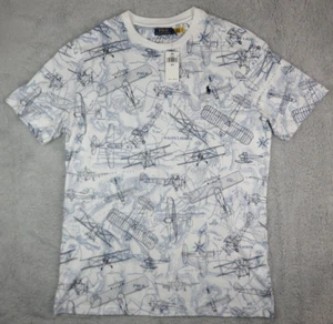 Polo Ralph Lauren Flugzeug Hemd Herren XLT Flight Club Map Weiß Blau Baumwolle Neu - Bild 1 von 12